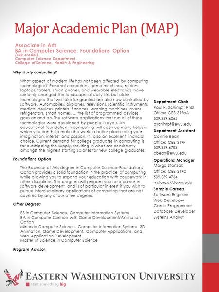 Major Academic Plan (MAP) Why study computing? What aspect of modern life has not been affected by computing technologies? Personal computers, game machines,