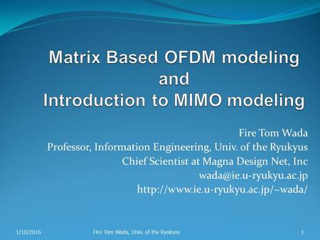 Fire Tom Wada Professor, Information Engineering, Univ. of the Ryukyus Chief Scientist at Magna Design Net, Inc