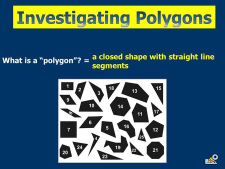 What is a “polygon”? = a closed shape with straight line segments.