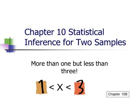 Chapter 10 Statistical Inference for Two Samples More than one but less than three! Chapter 10B < X 