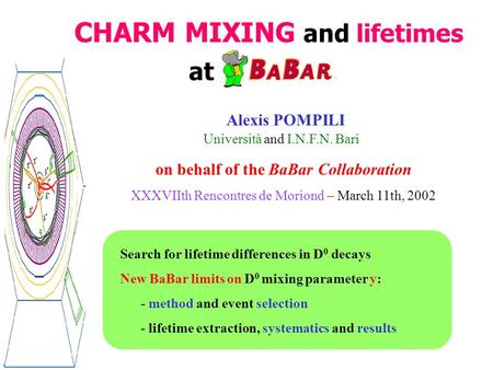 CHARM MIXING and lifetimes on behalf of the BaBar Collaboration XXXVIIth Rencontres de Moriond  March 11th, 2002 at Search for lifetime differences in.