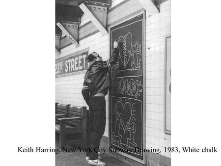 Keith Harring, New York City Subway Drawing, 1983, White chalk.