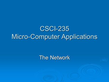 CSCI-235 Micro-Computer Applications The Network.