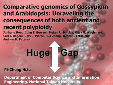 Comparative genomics of Gossypium and Arabidopsis: Unraveling the consequences of both ancient and recent polyploidy Junkang Rong, John E. Bowers, Stefan.