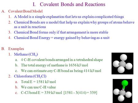 I. Covalent Bonds and Reactions