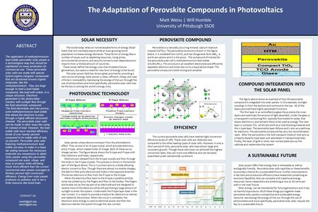 The Adaptation of Perovskite Compounds in Photovoltaics Matt Weiss | Will Humble University of Pittsburgh SSOE SOLAR NECESSITY EFFICIENCY A SUSTAINABLE.