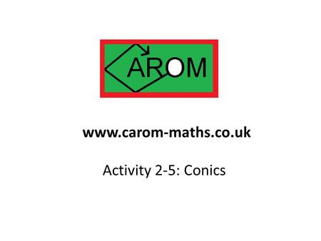 Activity 2-5: Conics www.carom-maths.co.uk. Take a point A, and a line not through A. Another point B moves so that it is always the same distance from.