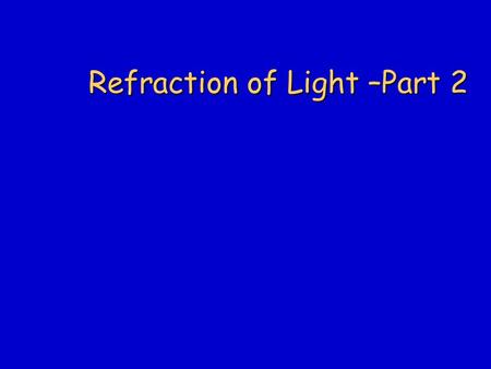 Refraction of Light –Part 2. Internal Reflection When light travels from a slow medium to a fast medium, the angle of refraction is larger than the angle.