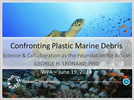 Confronting Plastic Marine Debris Science & Collaboration as the Foundation for Action GEORGE H. LEONARD, PHD WPA – June 19, 2014.