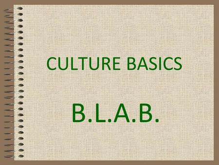 CULTURE BASICS B.L.A.B.. CULTURE A system of beliefs, values and assumptions about life that guide behavior and are shared by a group of people. It includes.