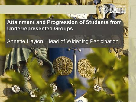 Attainment and Progression of Students from Underrepresented Groups Annette Hayton, Head of Widening Participation.