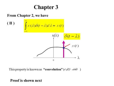 ( II ) This property is known as “convolution” ( الإلتواء التفاف ) From Chapter 2, we have Proof is shown next Chapter 3.