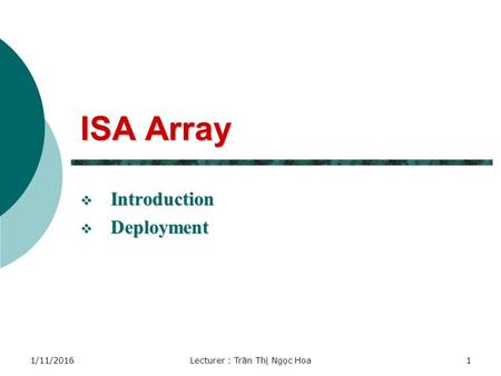 1/11/2016Lecturer : Trần Thị Ngọc Hoa1 ISA Array  Introduction  Deployment.