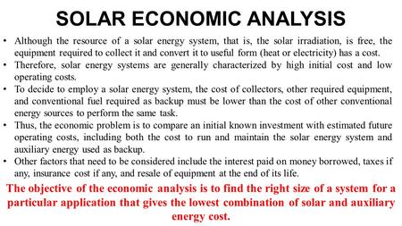 SOLAR ECONOMIC ANALYSIS