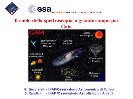 Il ruolo della spettroscopia a grande campo per Gaia B. Bucciarelli - INAF/Osservatorio Astronomico di Torino S. Randich - INAF /Osservatorio Astrofisico.