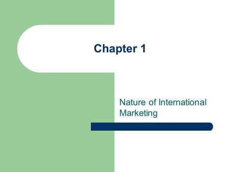 Chapter 1 Nature of International Marketing. Challenges and Opportunities Process of International Marketing International Dimensions of Marketing Domestic.