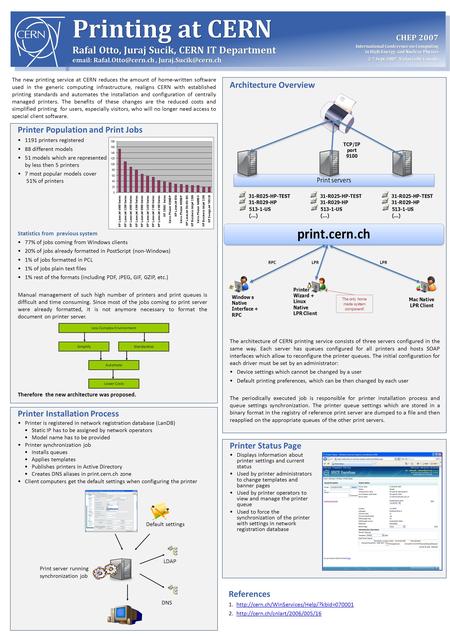 Printing at CERN Rafal Otto, Juraj Sucik, CERN IT Department    CHEP 2007 International Conference on Computing.