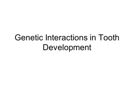 Genetic Interactions in Tooth Development. Stages of tooth development.Initiation stage/Thickening.Bud stage.Cap stage.Bell stage.