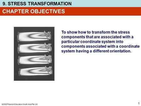 CHAPTER OBJECTIVES To show how to transform the stress components that are associated with a particular coordinate system into components associated with.