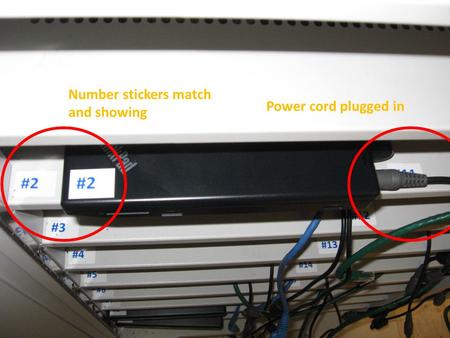 Number stickers match and showing Power cord plugged in.