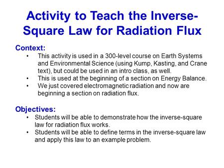 Activity to Teach the Inverse-Square Law for Radiation Flux