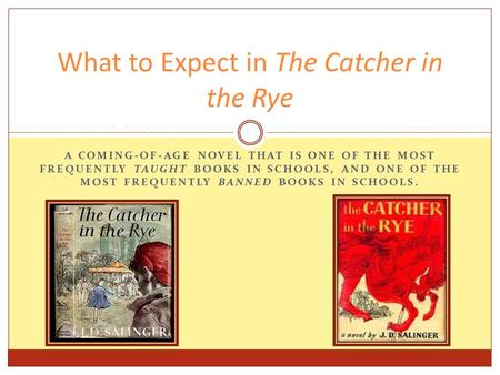 What to Expect in The Catcher in the Rye A COMING-OF-AGE NOVEL THAT IS ONE OF THE MOST FREQUENTLY TAUGHT BOOKS IN SCHOOLS, AND ONE OF THE MOST FREQUENTLY.