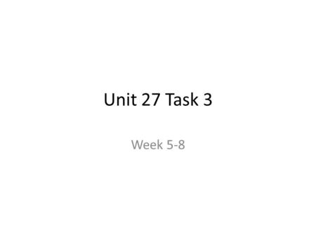 Unit 27 Task 3 Week 5-8. Week 5/8 Improvement Priority 1:Improvement Priority 2: Date:19/02/2015Date:19/02/2015 Time:2:00pmTime:6:00pm Venue:Sydney Walter.