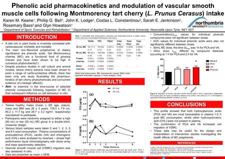 P henolic acid pharmacokinetics and modulation of vascular smooth muscle cells following Montmorency tart cherry (L. Prunus Cerasus) intake Karen M. Keane.