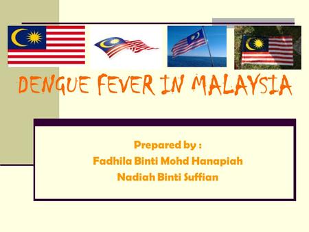 DENGUE FEVER IN MALAYSIA Prepared by : Fadhila Binti Mohd Hanapiah Nadiah Binti Suffian.