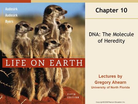 Copyright © 2009 Pearson Education, Inc. Lectures by Gregory Ahearn University of North Florida Chapter 10 DNA: The Molecule of Heredity.