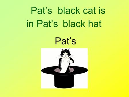 Pat’sblack cat is in Pat’sblack hat Pat’s. A N I M A L S.