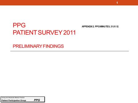 PPG APPENDIX 2. PPG MIINUTES.. 31.01.12. PATIENT SURVEY 2011 PRELIMINARY FINDINGS 1.