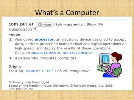 What’s a Computer. What do Senior’s do with a Computer? 1.Find a Grandkid to make it work 2.Swear at it 3.Get Frustrated 4.Threaten to throw it out the.