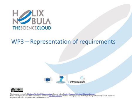 WP3 – Representation of requirements This document produced by Members of the Helix Nebula consortium is licensed under a Creative Commons Attribution.