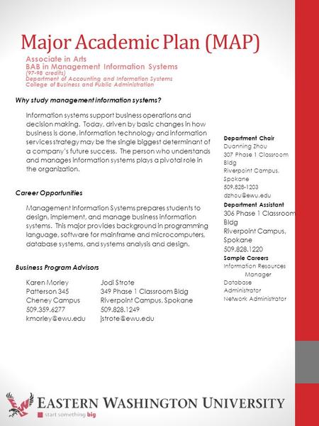 Major Academic Plan (MAP) Why study management information systems? Information systems support business operations and decision making. Today, driven.