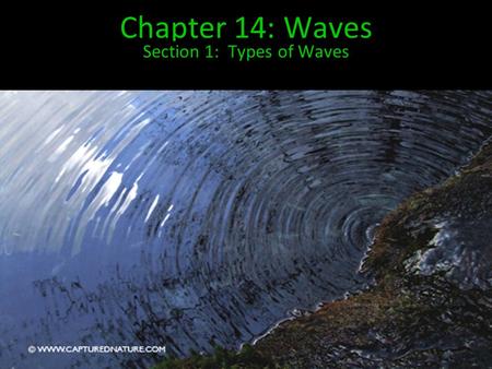 Chapter 14: Waves Section 1: Types of Waves. Most of us picture waves of water splashing on a shore when we hear the word… However, waves are found in.