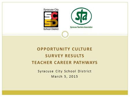 Syracuse City School District March 5, 2015 OPPORTUNITY CULTURE SURVEY RESULTS TEACHER CAREER PATHWAYS.