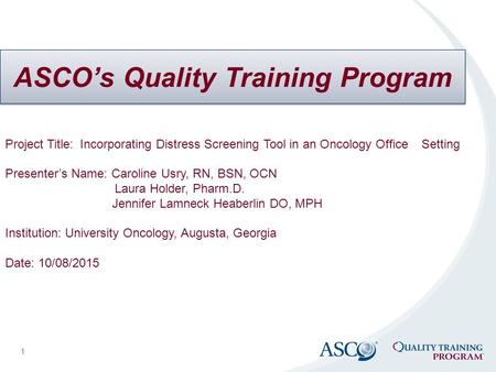 ASCO’s Quality Training Program