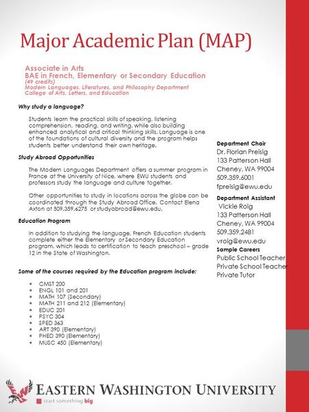 Major Academic Plan (MAP) Why study a language? Students learn the practical skills of speaking, listening comprehension, reading, and writing, while also.