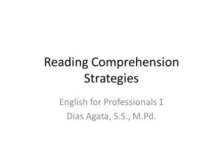 Reading Comprehension Strategies