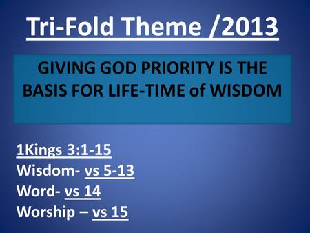 GIVING GOD PRIORITY IS THE BASIS FOR LIFE-TIME of WISDOM