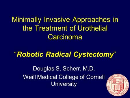 Minimally Invasive Approaches in the Treatment of Urothelial Carcinoma “Robotic Radical Cystectomy” Douglas S. Scherr, M.D. Weill Medical College of Cornell.