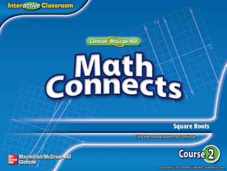 Lesson Menu Main Idea and New Vocabulary Example 1:Find Squares of Numbers Example 2:Find Squares of Numbers Key Concept:Square Root Example 3:Find Square.