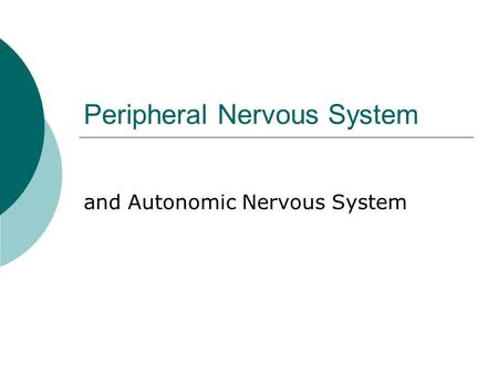 Peripheral Nervous System and Autonomic Nervous System.