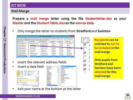 Only merge the letter to students from Stretford and Swinton