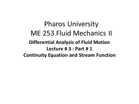 Pharos University ME 253 Fluid Mechanics II