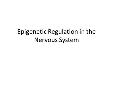 Epigenetic Regulation in the Nervous System