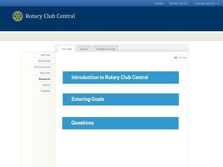 Introduction to Rotary Club CentralEntering GoalsQuestions.