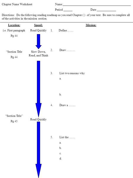 Chapter Name WorksheetName:______________________________________________ Period ______Date _____________ Directions: Do the following reading roadmap.