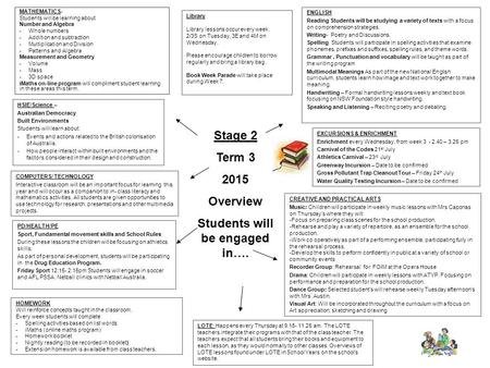 MATHEMATICS- Students will be learning about Number and Algebra -Whole numbers -Addition and subtraction -Multiplication and Division -Patterns and Algebra.